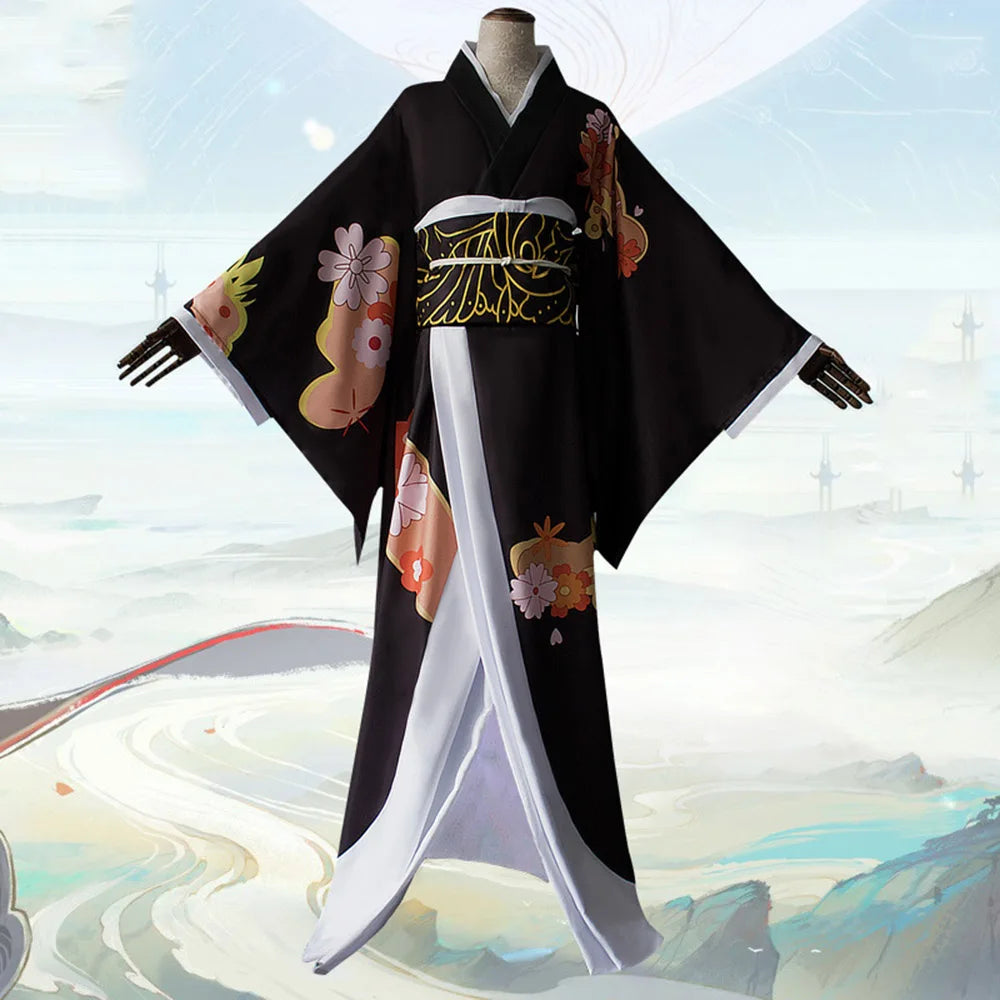 Anime Kibutsuji Muzan Cosplay Kostüm Anime Kimetsu no Yaiba Cosplay Kostüme Frauen Kimono Uniformen Kleidung Kleider Headwearuit