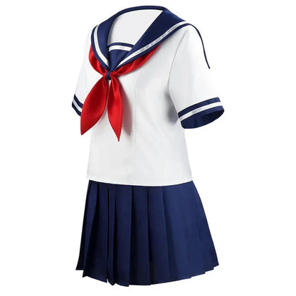 Costume de cosplay Yandere Simulator Ayano Aishi pour Halloween, jupe de marin bleu marine pour fille Loli, collants noirs