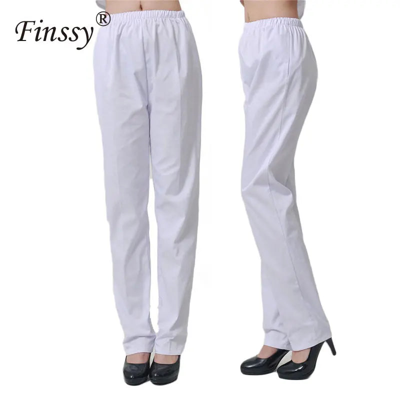 Nurse Cosplay Costume White Pants Side Trousers Pocket Elastic Waistband Lab Pants For Women Suitable For Height 155-185cm