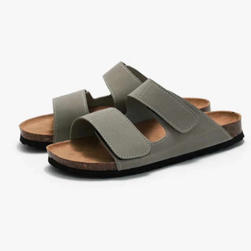 CEVABULE Herren Korkschuhe Mode Flip Flops Doppelriemen Nubukleder Strand Hausschuhe für Mann KWN