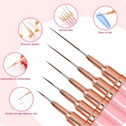 5-teiliges Nailart-Liner-Pinsel-Set, längliche Linien, Streifen, Zeichnen, UV-Gel, Malerei, Nageldesign-Stift, professionelles Maniküre-Werkzeug