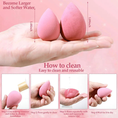 Ensemble d'éponges de maquillage 15 pièces avec pot de rangement, Beauty Blender Houppette à poudre Mini houppette à poudre Mini coussin d'air pour les doigts Houppette triangulaire