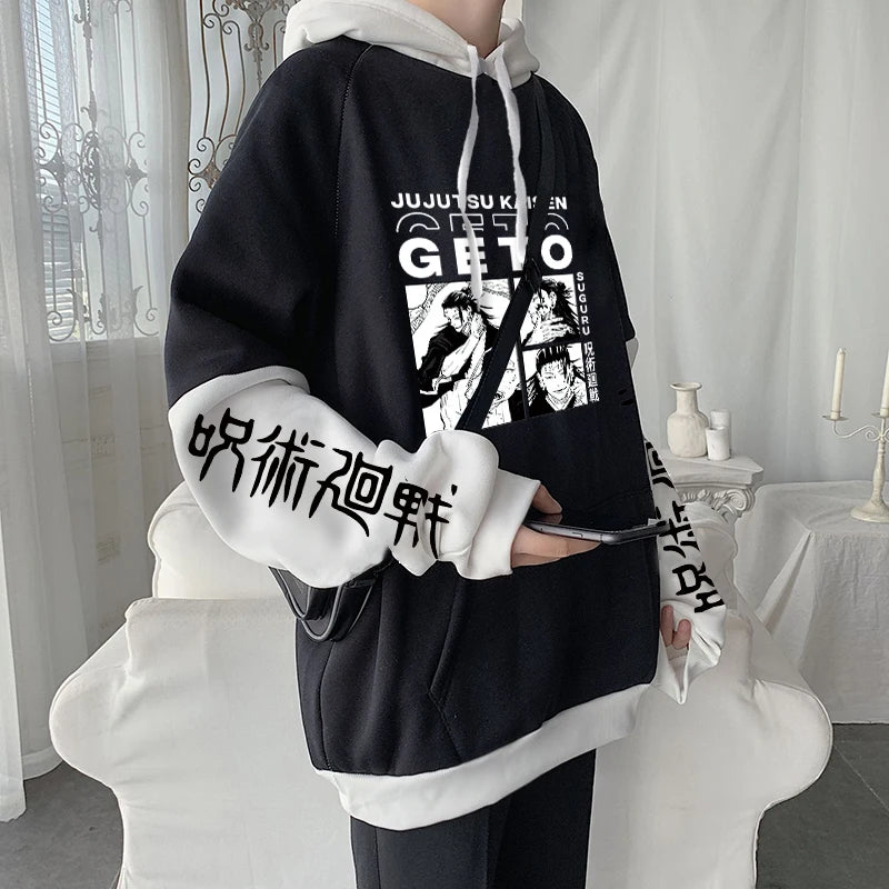 Japanischer Manga Jujutsu Kaisen Geto Suguru Anime Hoodie Kleidung Langarm Oversize Patchwork Sweatshirt Harajuku Streetwear