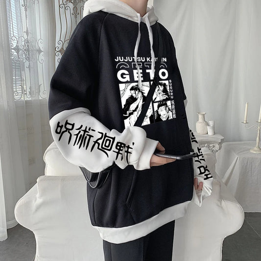 Japanese Manga Jujutsu Kaisen Geto Suguru Anime Hoodie Clothing Long Sleeve Oversize Patchwork Sweatshirt Harajuku Streetwear