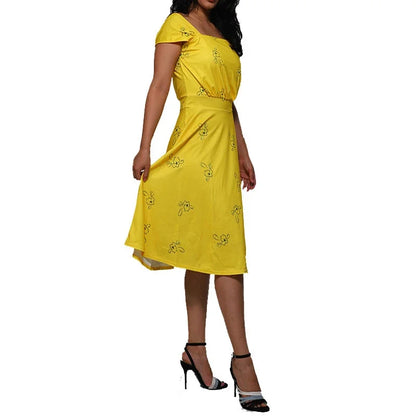 Movie La La Land Mia Cosplay Costume Halloween Carnival Party Yellow Dress Women's Summer Sleeveless Skirt