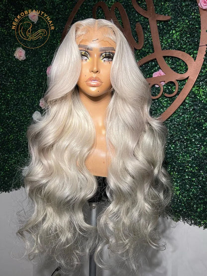 Platinum Ash Blonde Colored Lace Front Wig #60 Wavy Pre Plucked 13x6 HD Transparent Lace Frontal Wigs For Women Human Hair