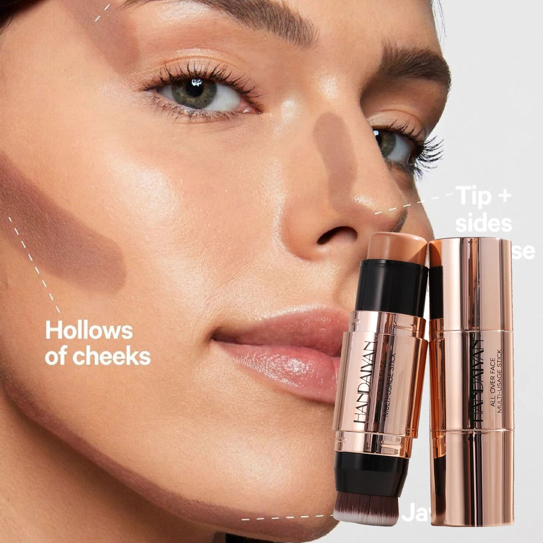 Crème de contouring pour le visage à double tête, bronzeur, maquillage, ombre claire et foncée, anti-cernes durable, éclaircissement du visage, contouring avec pinceau