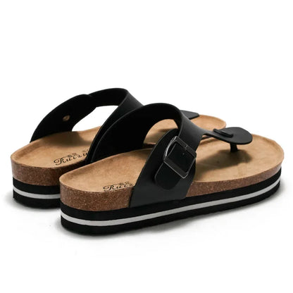 CEVABULE 2024 Damen Kork Hausschuhe Dicke Unterseite Herren Sandalen und Hausschuhe Tide Student Sponge Cake Strandschuhe Wasserkiefer KWN