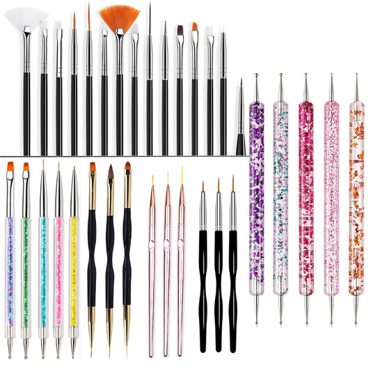 Lot de 5 ou 20 pinceaux pour nail art, pointe de peinture, dessin, sculpture, stylo à points, liner, acrylique, gel, UV, vernis, outils de manucure