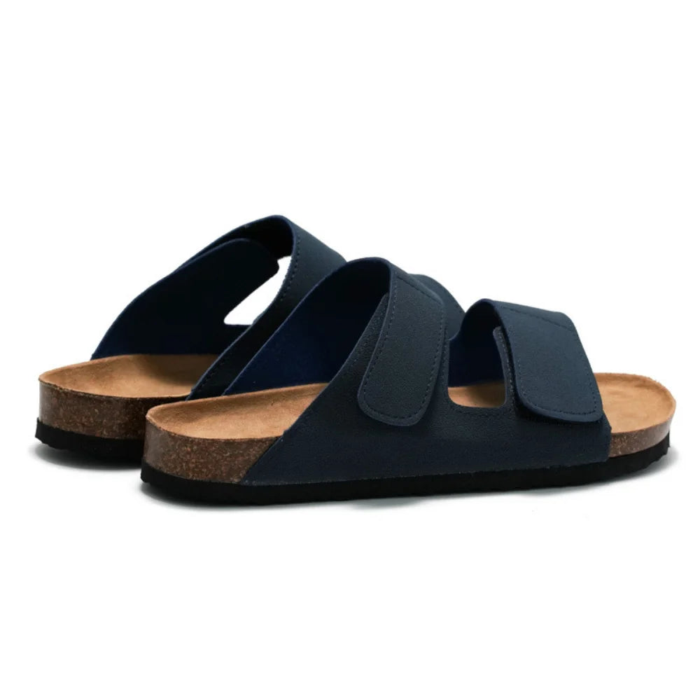 CEVABULE Herren Kork Hausschuhe Trendy Student Flip-Flops Doppel Riemen Herren Strandschuhe Mattes Leder KWN-2221