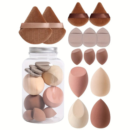 Ensemble d'éponges de maquillage 14 pièces avec pot de rangement, mélangeurs de beauté en velours, éponge de maquillage pour les doigts, éponges cosmétiques pour fond de teint