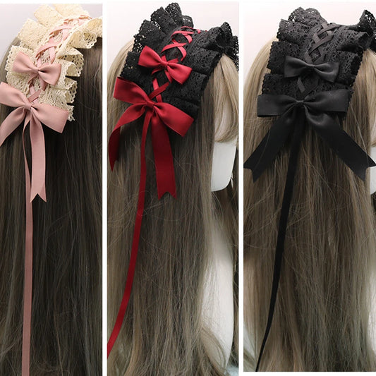 Lovely Bowknot Sweet Lolita Lace Flower Hair Hoop Anime Maid Cosplay Headband Headwear Accessory Hand Made Wholesale