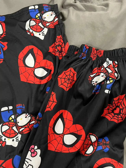 Pantalon de pyjama anime Hello Kitty Spider-Man Pantalon ample de dessin animé Y2K Vêtements de famille Pantalon de couple Cadeau pour fille