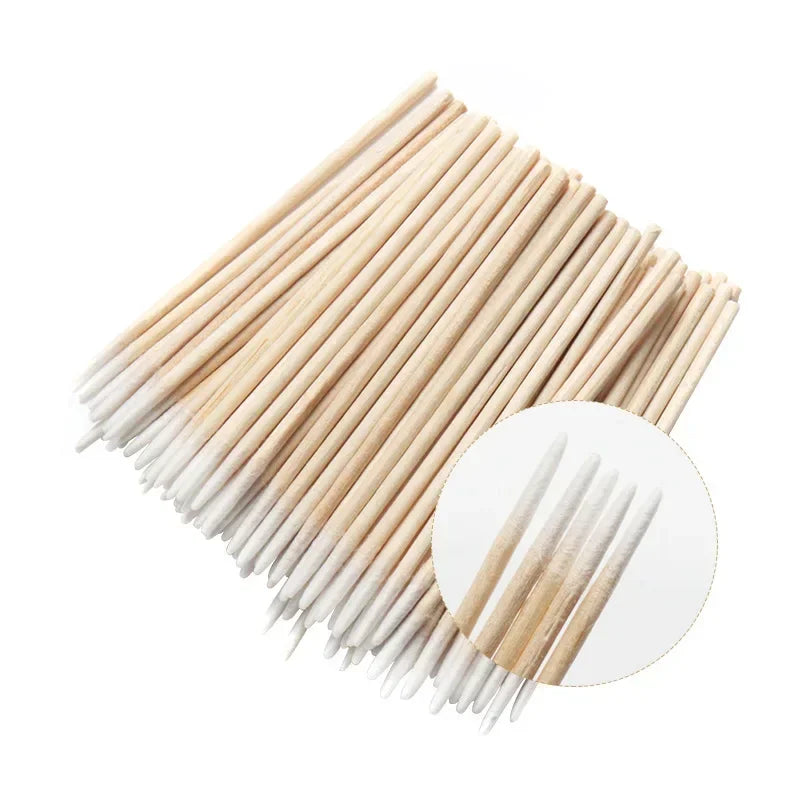 Lot de 100 à 500 cotons-tiges en bois pour nettoyer les ongles, bâtonnets de coton-tige en bois pour manucure, correcteur de détails, dissolvant de vernis à ongles, outil d'art