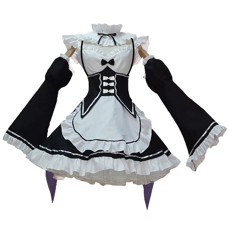 Anime „Leben in einer anderen Welt von Zero“: Rem/Ram Cosplay-Kostüm, Halloween, Frau, Cosplay-Perücke, Kleidung, inklusive Kopfbedeckung, Socken