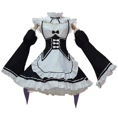 Anime „Leben in einer anderen Welt von Zero“: Rem/Ram Cosplay-Kostüm, Halloween, Frau, Cosplay-Perücke, Kleidung, inklusive Kopfbedeckung, Socken