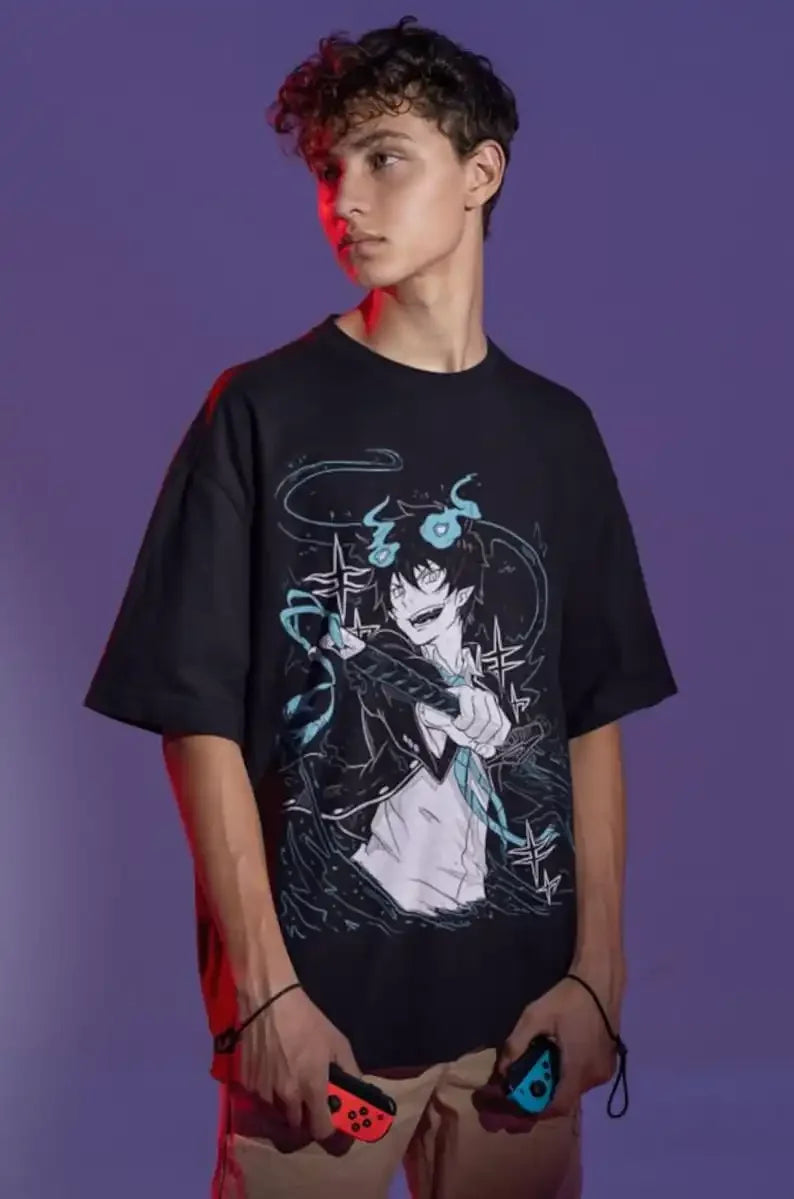 Blauer Exorzist Rin Okumura T-Shirt, Anime Shirt Grafik Anime T-Shirt Manga Shirt Japanischer Anime