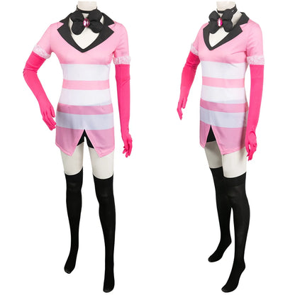 Angel Cos Dust Cosplay Cartoon Hotel Kostüm Rosa Enge Lederrobe Mädchen Frauen Erwachsene Halloween Karneval Rollenspiel Anzug