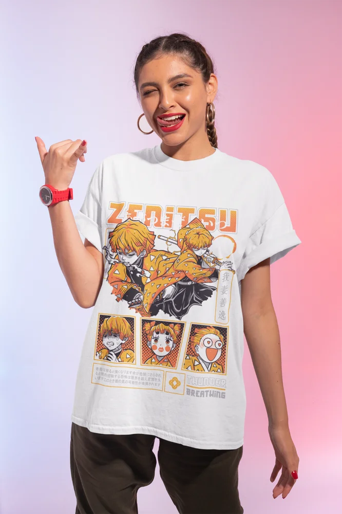 Agatsuma Zenitsu T-Shirt Dämonentöter Kimetsu No Yaiba Film Halloween-Shirt