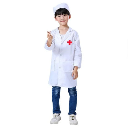 Little Girl Doctor Nurse Cosplay Costume Halloween Party Clothes Science Lab White Clothing For Boys