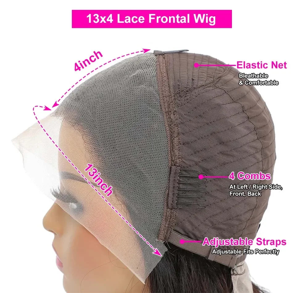 Perruque Bob courte et lisse de 14 pouces en cheveux humains avec dentelle transparente de 13 x 4 pouces, perruque Bob à 150 % de cheveux humains avec dentelle frontale pré-épilée