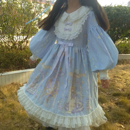 Robe Lolita Sweet Lolita Style Longue Nouvelle Étudiante Mignonne Manches Longues Lolita Ange Imprimé OP Lolita Robe Style Fée