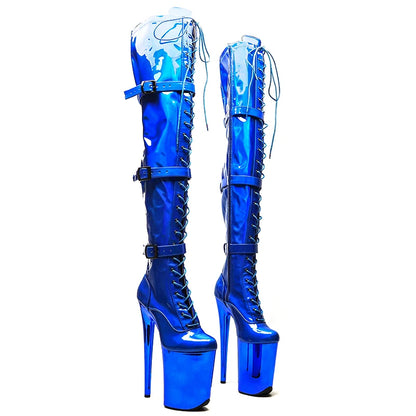 Leecabe 23CM/9 zoll Shiny PU oberen Sexy stiefel Mode trend galvanisieren High Heels Plattform Pole Dance schuhe