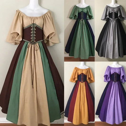 Medieval Costume for Women Halloween Corset Gothic Renaissance Dress Plus Size Flare Sleeve Ball Gown Cosplay Clothes