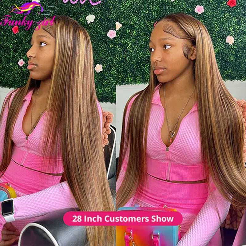 Perruque Lace Front Wig Ombre Blonde Miel Cheveux Raides 13x4 HD Transparent Lace Front Wigs Cheveux Humains Pré-épilés