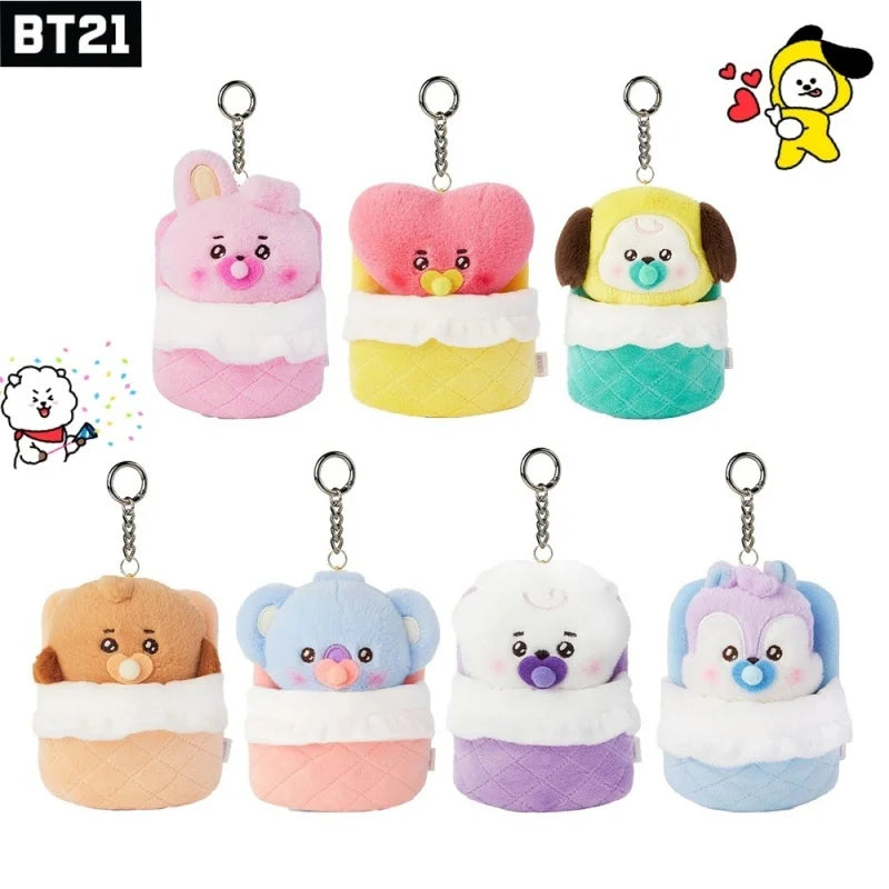 New 13Cm Bt21 Popular Anime Kawaii Cooky Chimmy Mini Plush Keychain Pendant Baby Pacifier Plush Doll Bag Pendant Ornament Gift