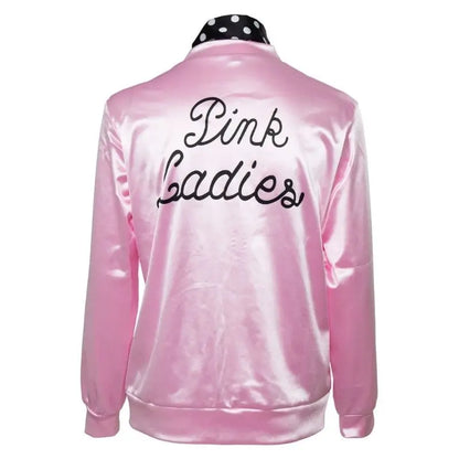 Cosplay Pink Ladies Grease Costume Retro Jacket Fancy Cheerleader Adult Women Girls Pink Autumn Coat Halloween Party Suit