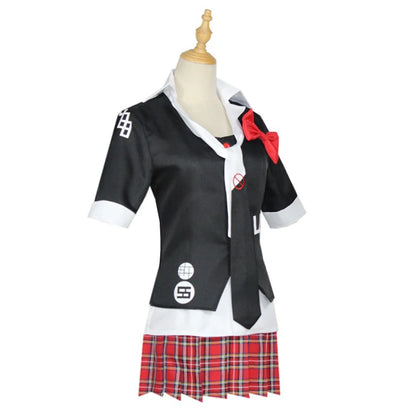 Anime Danganronpa Cosplay Kostüm Enoshima Junko Uniform Cafe Arbeitskleidung Kurzer Rock Doppelschwanz Zopfperücke