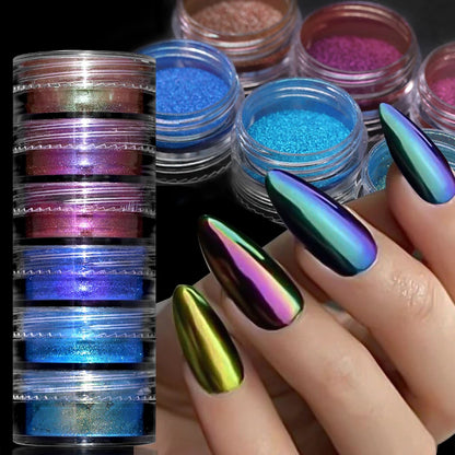 6 Boxen/Set Weiß Chrom Aurora Nagelpulver Pigment Perlweiß Zum Aufreiben Nail Art Glitzerstaub Schimmer Pigment Nageldekoration