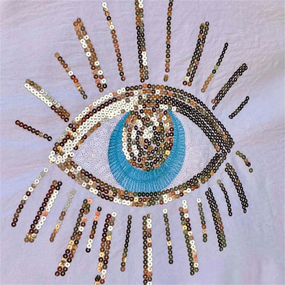 Chemise décontractée à paillettes et perles Evil Eye, haut géométrique à manches longues, chemises amples, col rabattu, chemisier long à boutons, été