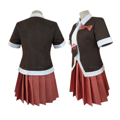 Anime Kostüme Danganronpa Monaka Cosplay Kostüm Gymnasiast Uniform Cafe Arbeitskleidung Kurzer Rock Pferdeschwanz Perücke