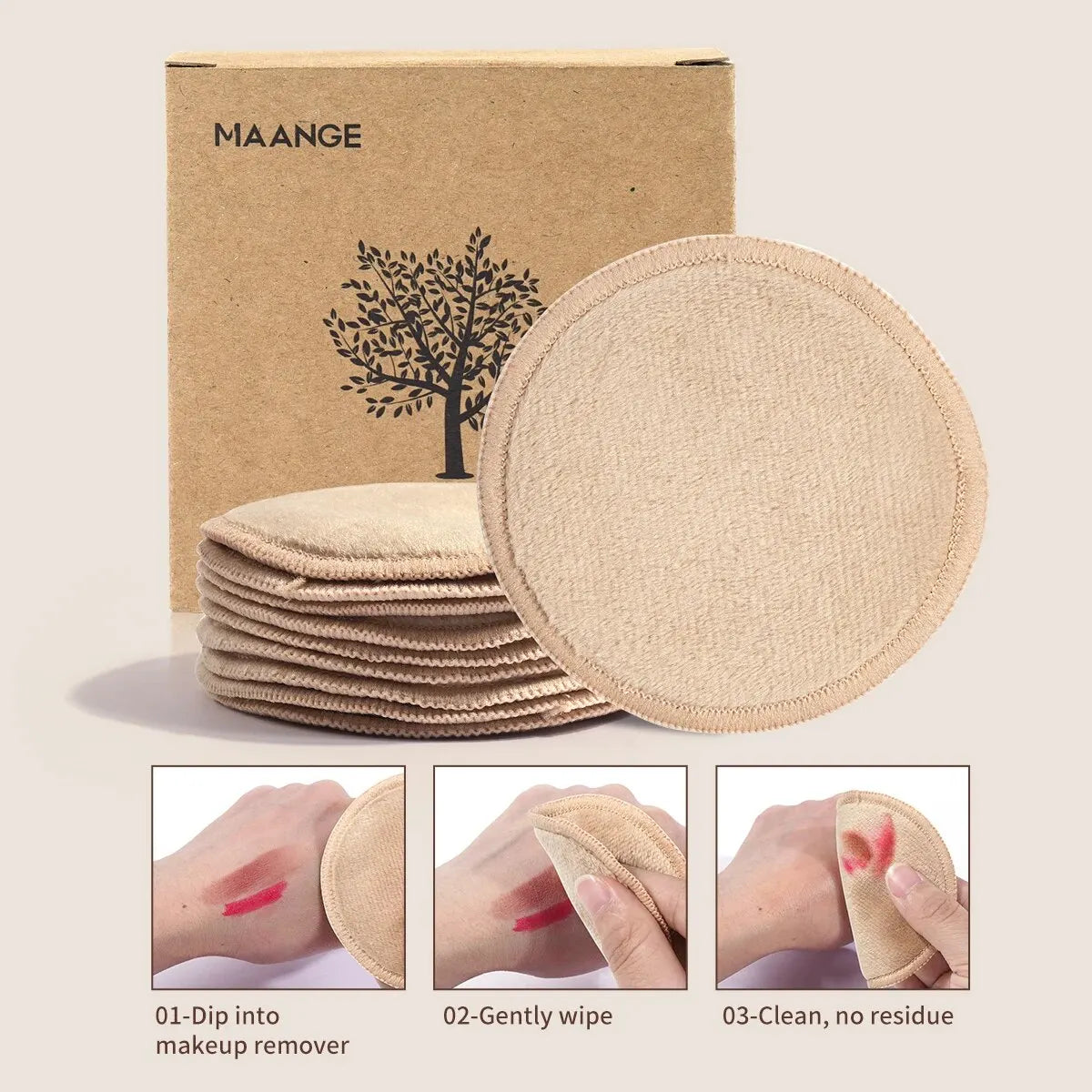 MAANGE 10 Pack Reusable Makeup Remover Pads Washable Face Cleansing Puff Cloth Clean Sponge Liquid Cream Tools Cosmetic Remover