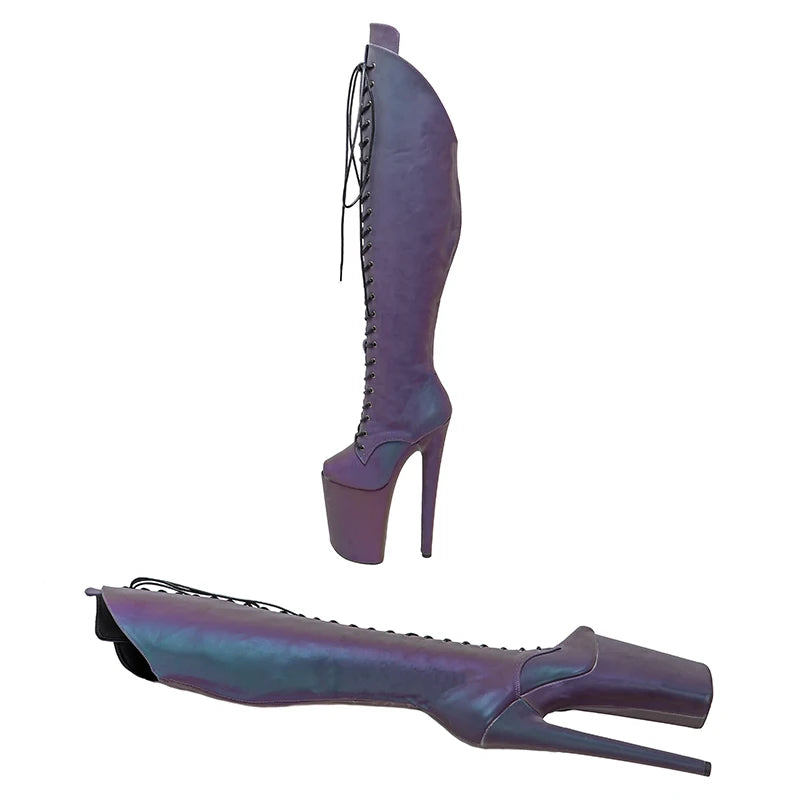 Leecabe 23CM/9 zoll holographische Obermaterial Offene spitze Pole dance schuhe High Heels Pole Dance