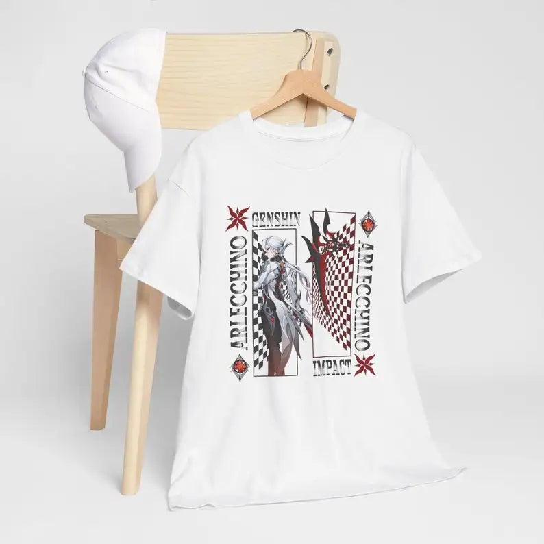 T-shirt Genshin Impact Arlecchino : des vêtements de qualité supérieure avec vos personnages préférés ! Parfait pour les joueurs et les fans d'anime !