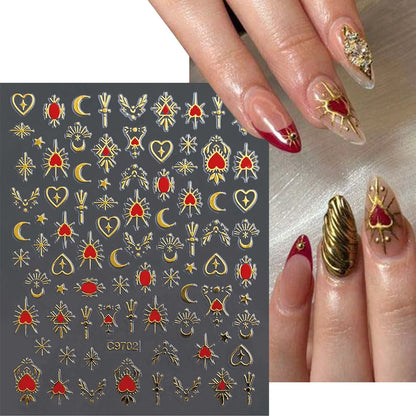 1 pcs 3D Bronzage Or Amour Coeur Nail Art Autocollants Y2K Holographique Étoiles Soleil Sliders Starlight DIY Décalcomanies Manucure Décoration