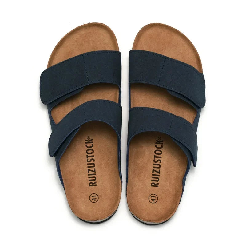 CEVABULE Herren Korkschuhe Mode Flip Flops Doppelriemen Nubukleder Strand Hausschuhe für Mann KWN