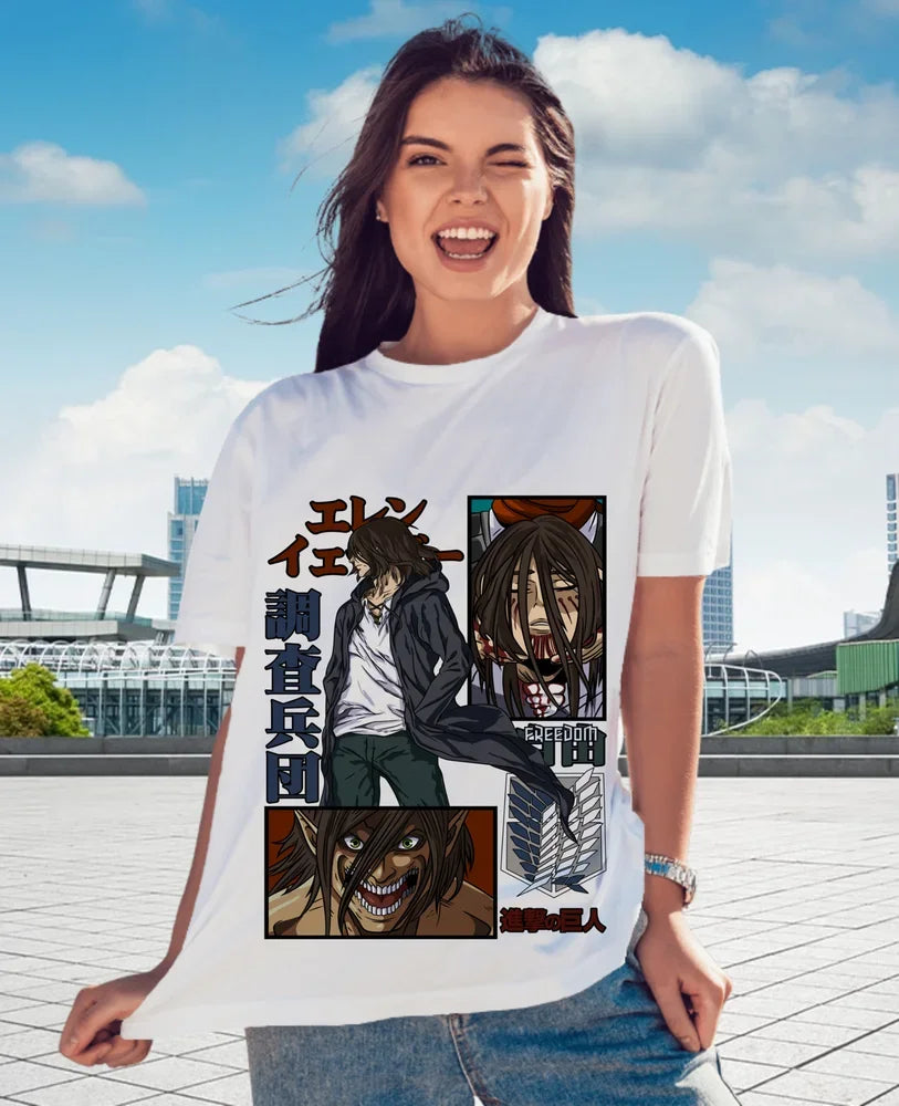 T-shirt Eren Yeager Shingeki No Kyojin Attack on Titan Noir Toutes tailles