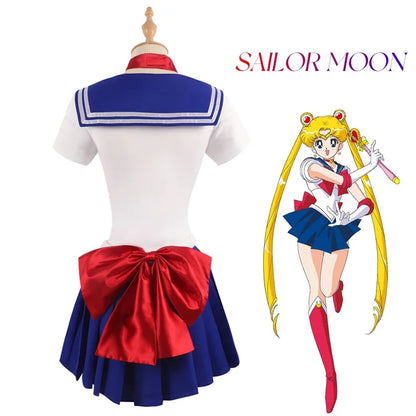 Costume de Cosplay pour adulte Sailor Moon Tsukino Usagi pour femme, ensemble de 7 pièces, robe de marin en cristal, perruque, accessoires, tenue uniforme pour Halloween