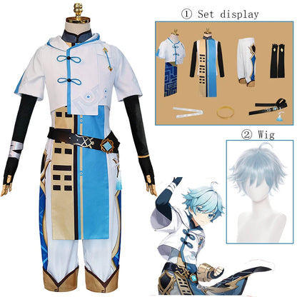 Anime Spiel Genshin Impact Chongyun Uniform Outfit Cosplay Halloween-Party Kostüme Männer Frauen Perücke Cosplay Unisex Anime Karneval