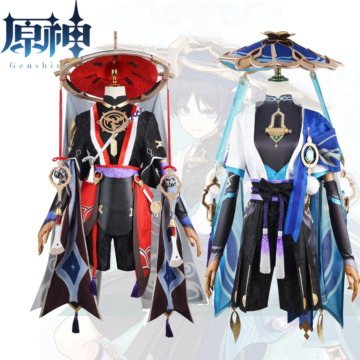 Anime Spiel Genshin Impact Scaramouche Cosplay Karneval Halloween Party Hut Schuhe Perücke Set Wanderer Cosplay Balladeer Kunikuzushi