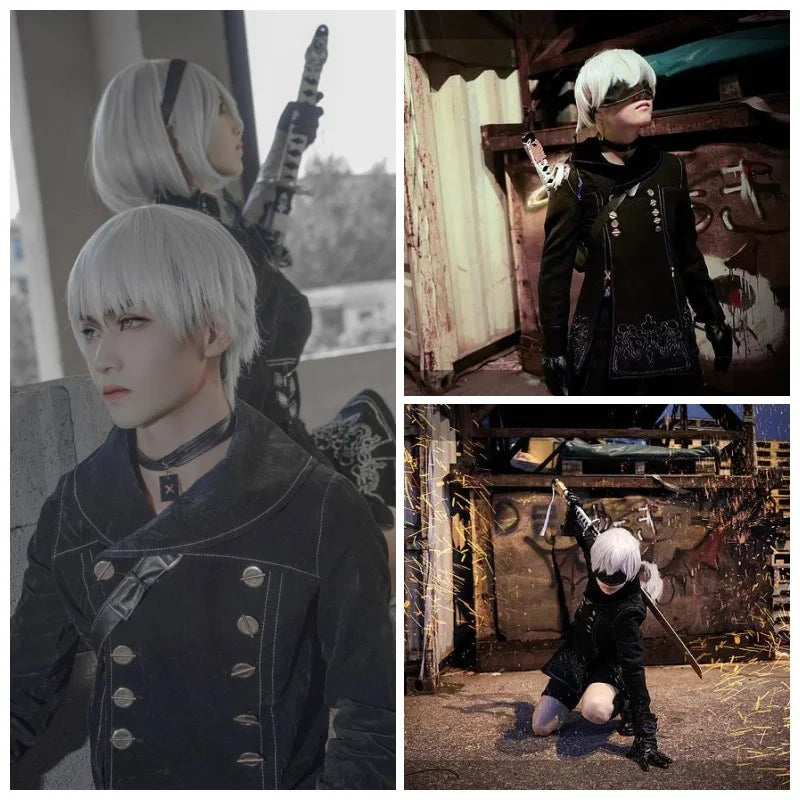 Anime Nier Automata Cosplay 9S Yorha 2B Cosplay Anzug Männlich Frauen Outfit Perücke Verkleidung Kostüm Plus Größe Fancy Party Schwarzes Kleid