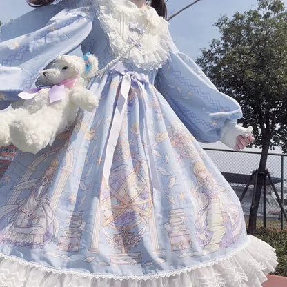 Robe Lolita Sweet Lolita Style Longue Nouvelle Étudiante Mignonne Manches Longues Lolita Ange Imprimé OP Lolita Robe Style Fée