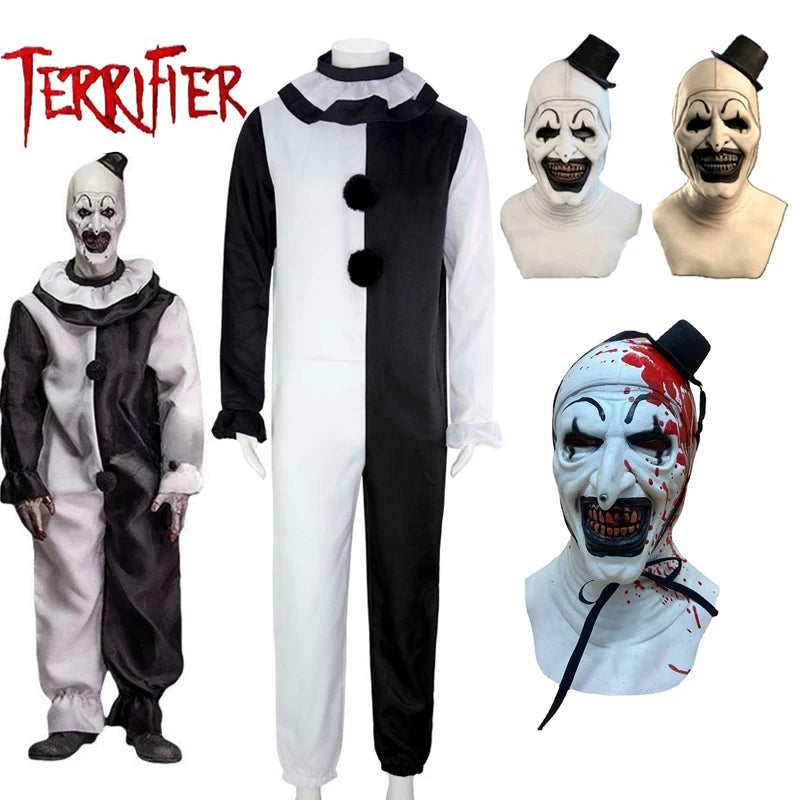 Art The Clown Cosplay Film Terrifier 2 Art The Clown Cosplay Kostüm Overall Maske Halloween Kostüme Maske für Männer Frauen