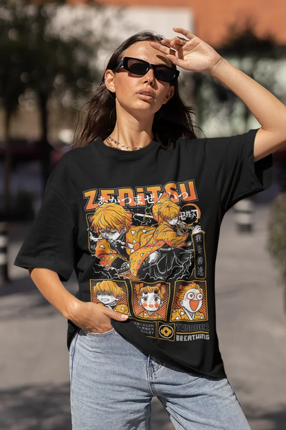 Agatsuma Zenitsu T-Shirt Dämonentöter Kimetsu No Yaiba Film Halloween-Shirt