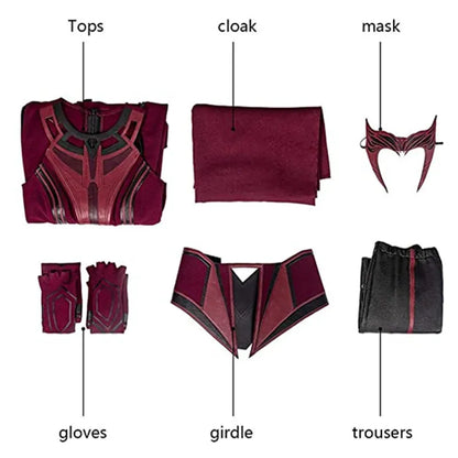 Costume de Cosplay Wanda Maximoff pour femme, ensemble complet de chapeaux, cape et pantalon de sorcière écarlate, accessoires d'Halloween