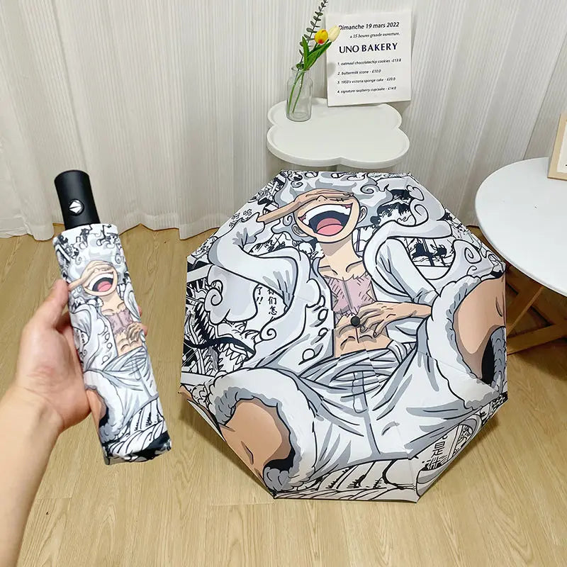 One Piece Nika Luffy Fold Umbrella Anime Automatic Opening Closing  Automatic Three Fold Umbrella Black glue Sunscreen Umbrella